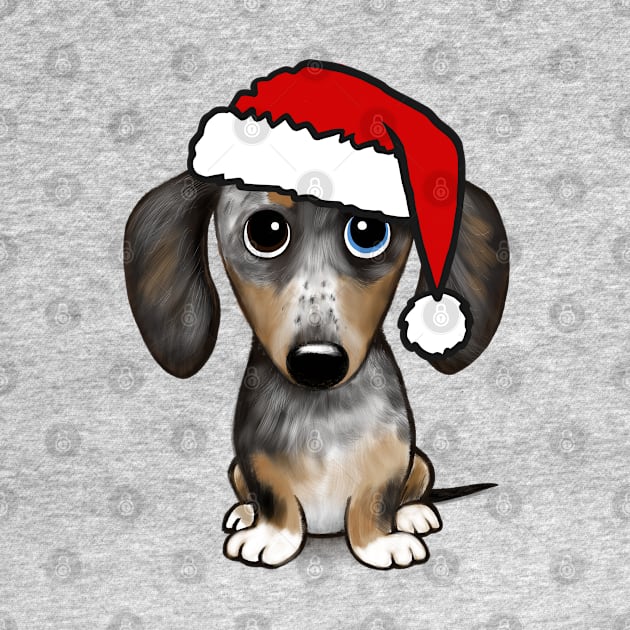 Dapple Dachshund with Santa Hat Merle Wiener Dog Christmas by Coffee Squirrel